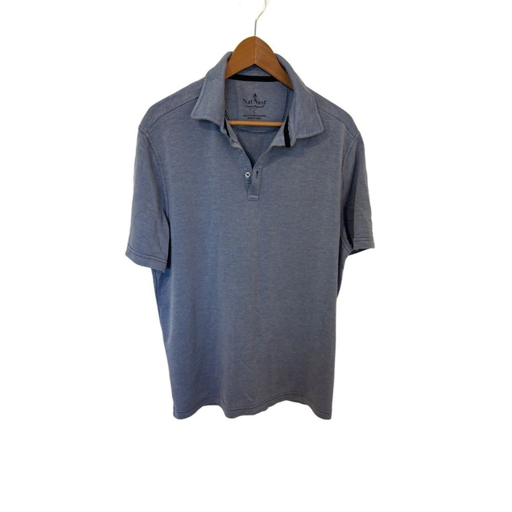 Nat Nast Luxury Originals Mens Large Blue Rayon Blend Short Sleeve Polo Shirt